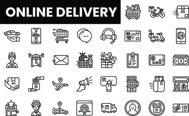 Vector icons illustrating online delivery services in a modern design.