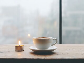 Obraz premium Cozy Coffee with Rainy Day Window.