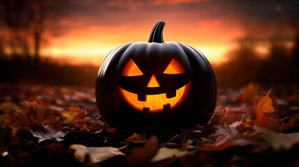 Spooky Jack-o'-lantern at Sunset