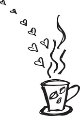 cup of coffee with hearts, hot coffee with steam and hearts, favorite coffee