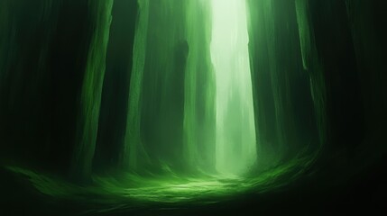 A mysterious forest scene with bright light and tall trees