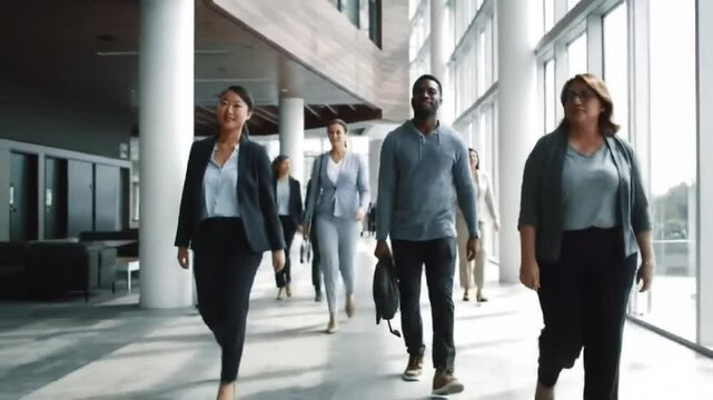 group of business people walking in a corridor video, business people standing together, business people standing in front of building, business people in a row, business people in office, ai generate