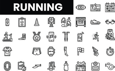 Illustration of running-themed icons featuring diverse activities and gear.
