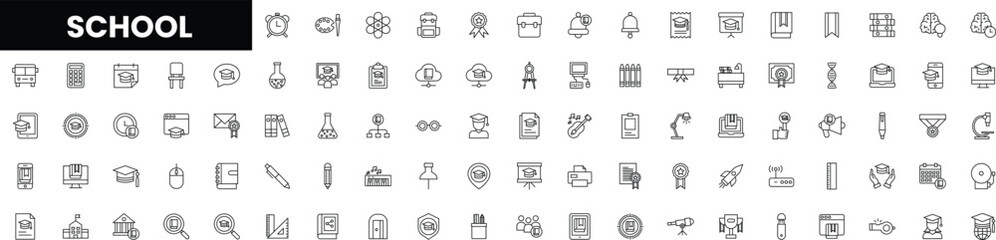 Collection of school-related icons in a minimalist design.