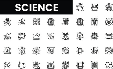 Collection of science icons featuring laboratory elements and symbols.