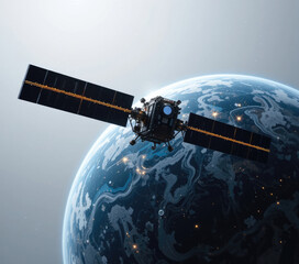 Obraz premium Satellite Orbiting Earth Providing Global Communication and Technology Solutions