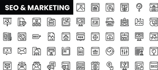 A collection of SEO and marketing icons in a minimalistic design.