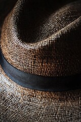 Closeup of Panama Hat with Black Ribbon for Summer Fashion Accessory