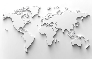 3D embossed world map on white background.