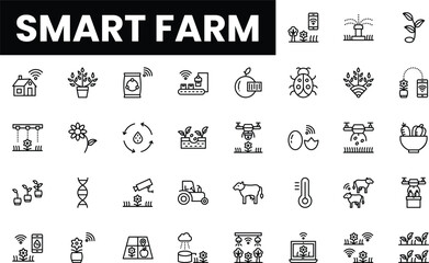 Illustrative icons representing various elements of smart farming technology.