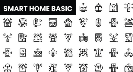Collection of smart home icons depicting various devices and features.