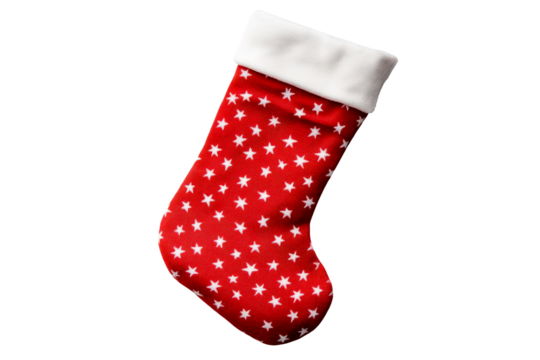 Red Star Christmas Stocking, Isolated Festive Decoration, cut out transparent