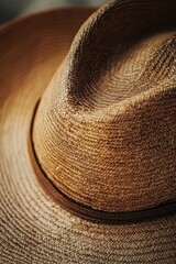 Close-up View of Stylish Straw Hat with Dark Band Detail