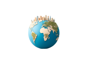 Globe with cityscape, global urban development, cut out transparent
