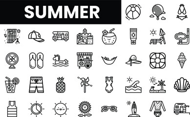 Summer-themed icons representing fun and relaxation activities.