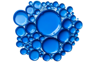 Blue bubbles aggregate on black background macro, cut out transparent