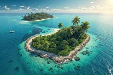 Fototapeta premium Serene Tropical Island Surrounded by Clear Blue Waters Generative AI