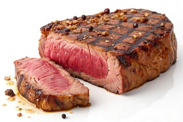 Perfectly Grilled Steak Showcasing Juicy Pink Center Generative AI