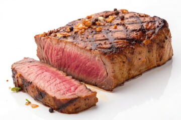 Grilled Steak Cut Displaying Juicy Pink Center and Seasoning Generative AI