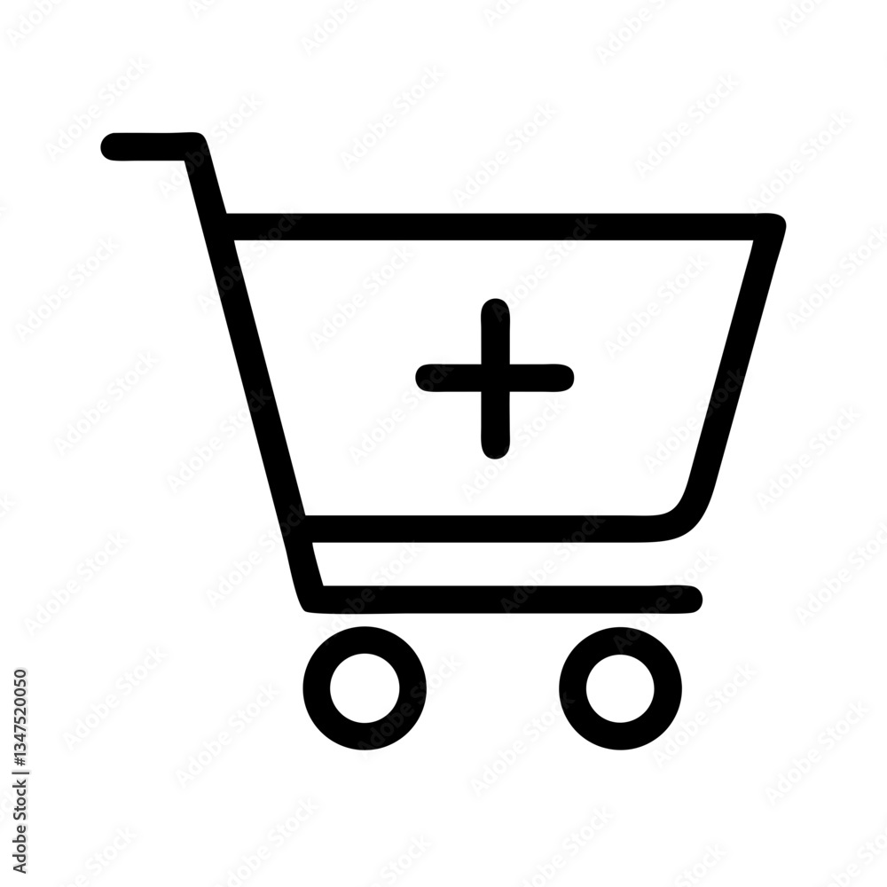 Aufkleber shopping cart icon with plus sign for adding items in e-commerce visuals, online shopping interfaces