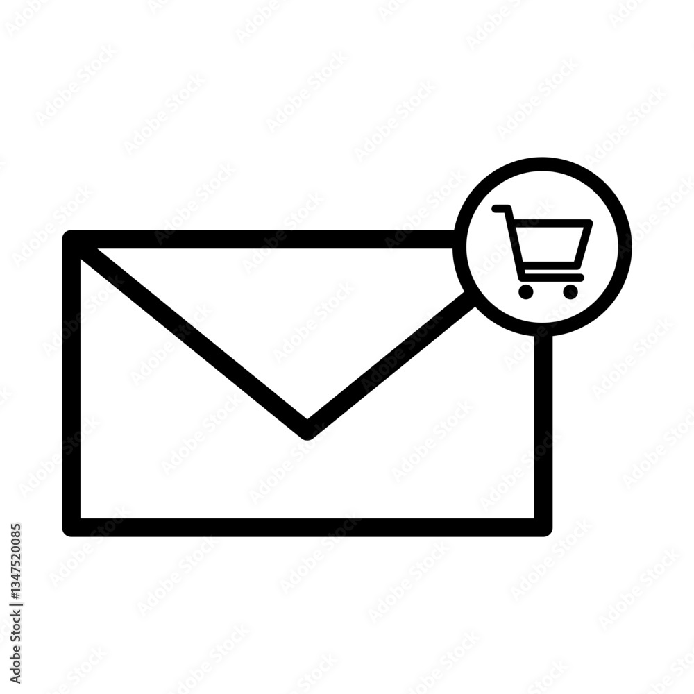 Aufkleber online order icon with envelope and shopping cart for e-commerce notifications, digital transactions