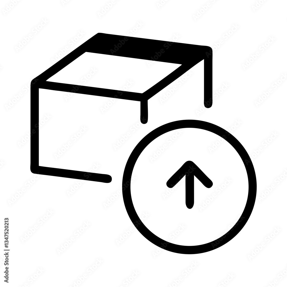 Poster subscription box icon with circular arrow for renewal concepts, repeat delivery, e-commerce visuals,