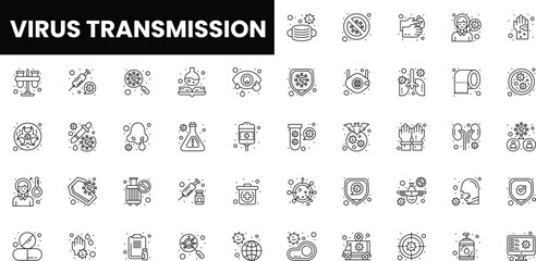 Vector icons illustrating concepts of virus transmission and prevention.