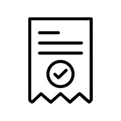 receipt icon with checkmark for payment confirmation, transaction approval, billing visuals, financial records, and accounting graphics
