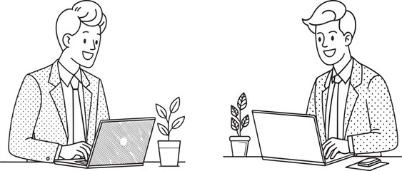 Cartoon Businessman with Working on Laptop  Vector Illustration Art & Illustration