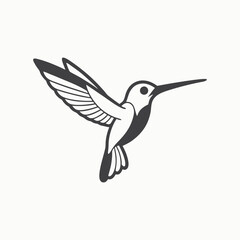 Fototapeta premium Black silhouette Minimalist black and white silhouette of a hummingbird in flight. Hand drawn animal silhouette illustration