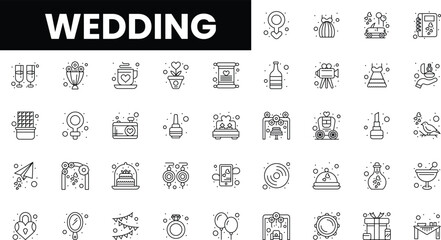 Elegant black and white wedding icons representing celebration and love.