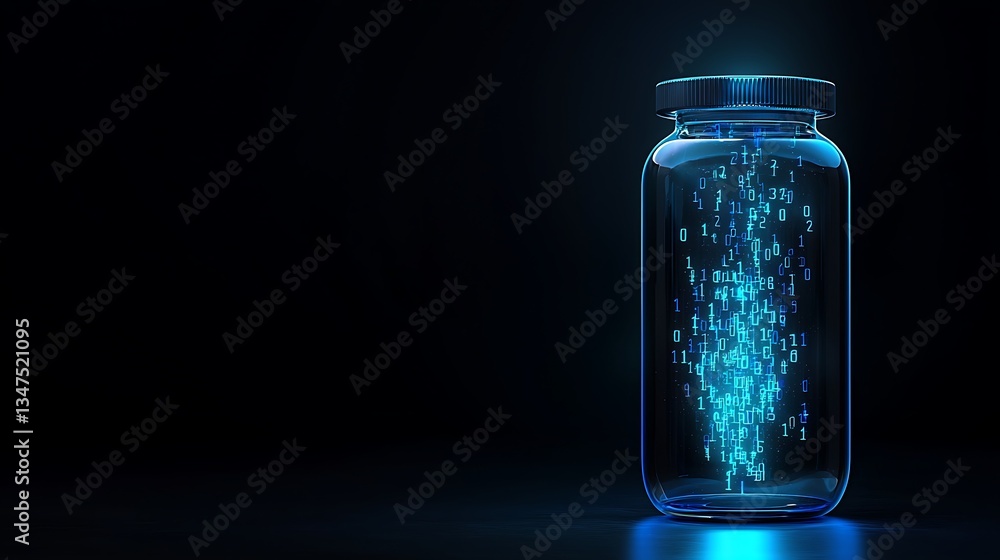 Poster glass jar with glowing binary code
