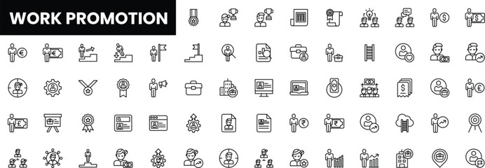 Illustration of diverse icons representing work promotion and career growth.