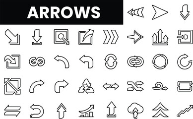 Collection of various arrow icons in black and white design.