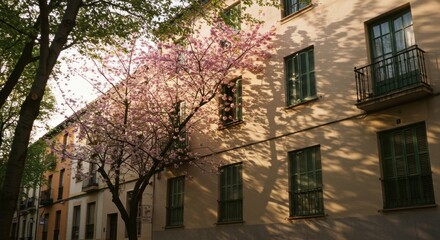 Fototapeta premium Low-Angle Sunlit Apartment Building in Burgos, Spain
