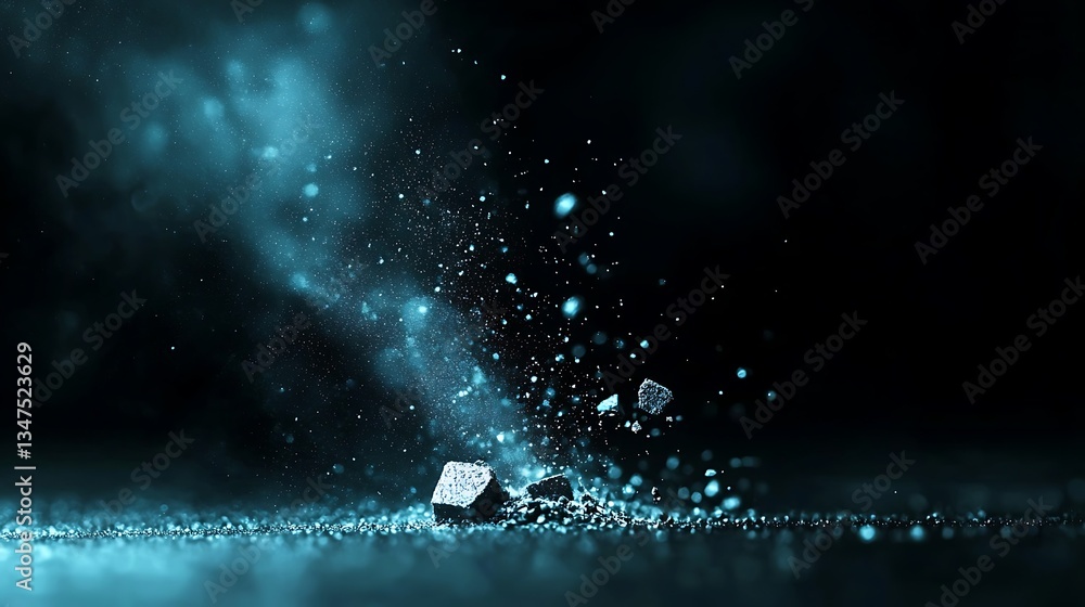 Poster dark scene with exploding stones