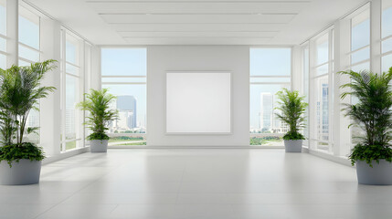 Modern Empty Room With City View And Plants