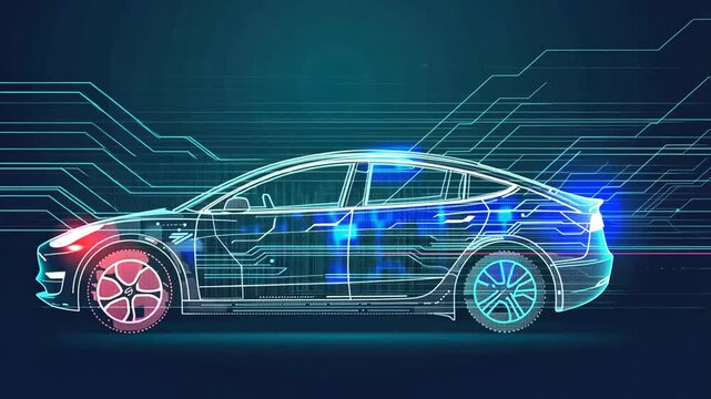 Leuchtendes futuristisches Auto mit digitaler Steuerung und Hightech Design