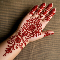 Fototapeta premium Bold Red Henna mehendi Design with Floral and Ornate Patterns