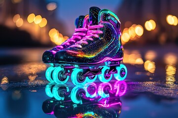 Neon-colored roller skates with glowing wheels