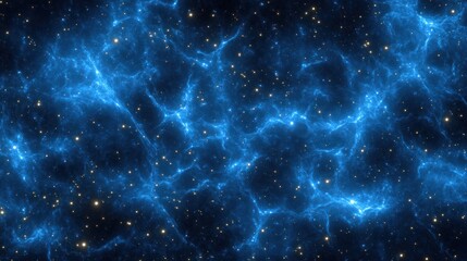 Abstract blue cosmic nebula with glowing stars.
