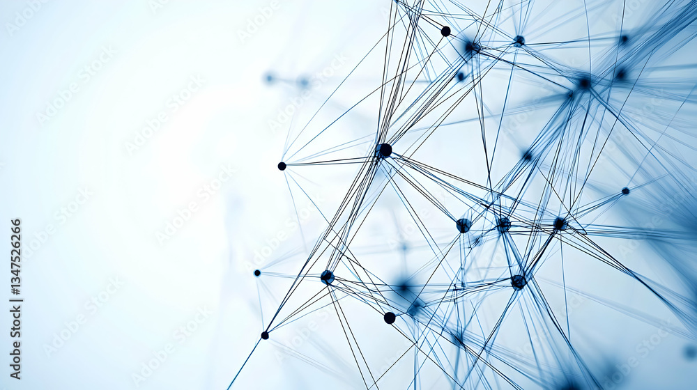 Poster abstract network design with blue lines and dots on white background