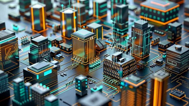 Hightech-Mikrochips auf einer futuristischen Platine