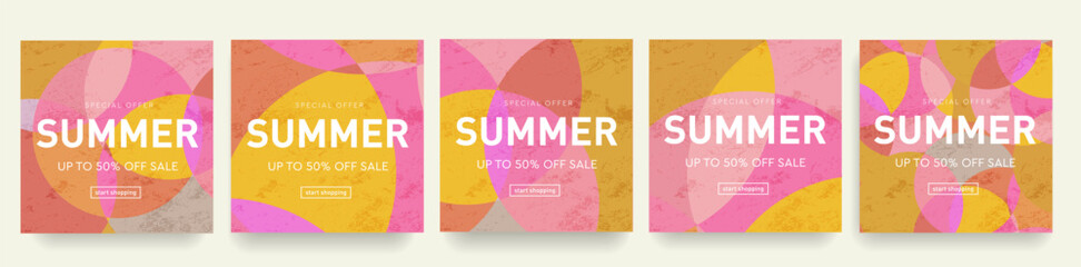 Obraz premium Summer. Trendy Abstract Gradient Design in Retro Style from the 80s-90s. Modern Geometric Background Patterns for Advertising, Web, Social Media, Posters, Banners, Covers. Sale Offer 50%.
