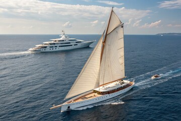 Fototapeta premium Luxury Yachts Sailing in the Open Sea Under a Bright Sky Generative AI