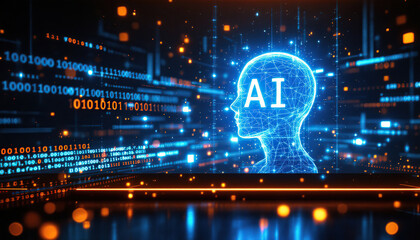 A futuristic illustration depicting artificial intelligence and digital data