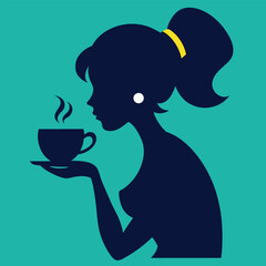 Silhouette of a woman enjoying a cup of coffee