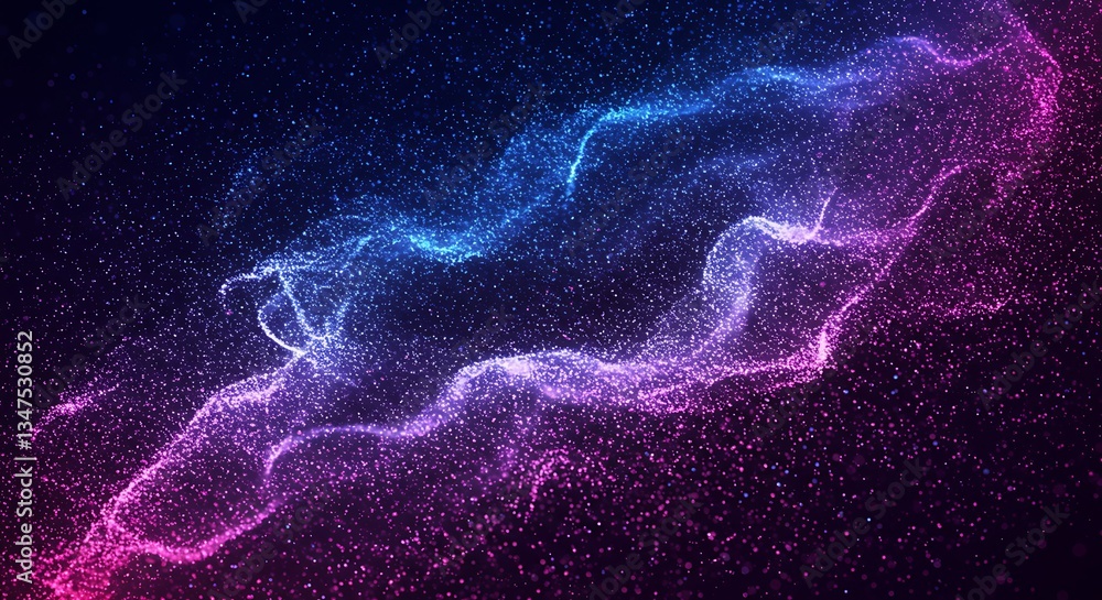 Poster swirling particle stream abstract flow in cosmic dark space digital art background