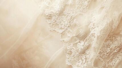 Fototapeta premium Elegant lace fabric with intricate floral patterns on ivory background