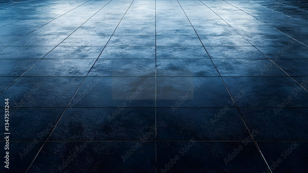 Poster abstract blue surface featuring dotted grid lines and perspective lighting creating depth on the sur